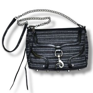 Rebecca Minkoff Mac Bombe Black Grey Tweed Crossbody Shoulder Bag / Clutch